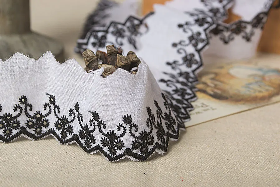 100% хлопок открытая черная вышивка на белой кружевной ткани ширина отделки 3 5 см