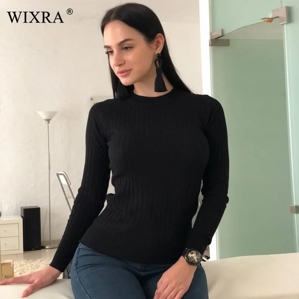 Wixra Warm and Charm 2017 Fashion Women Autumn Winter Knitted Sweaters Slim Comfortable Turtleneck Long Sleeve Striped Pullover | Женская