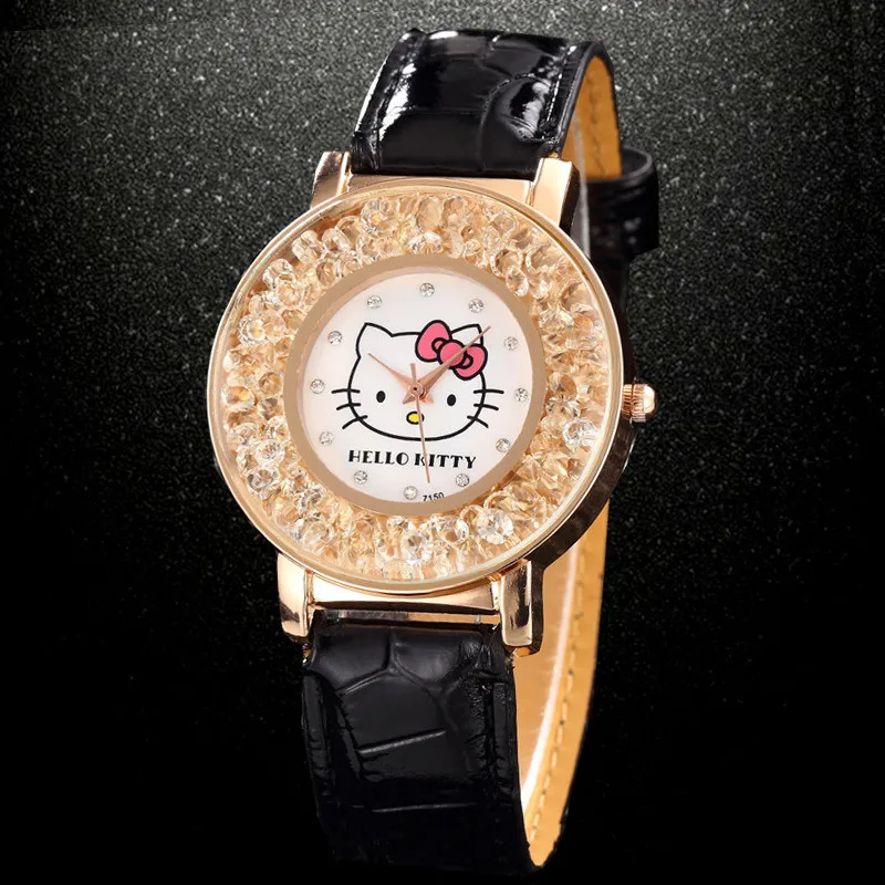 Новинка 2018 стильные женские часы Hello Kitty модные кварцевые из искусственной кожи