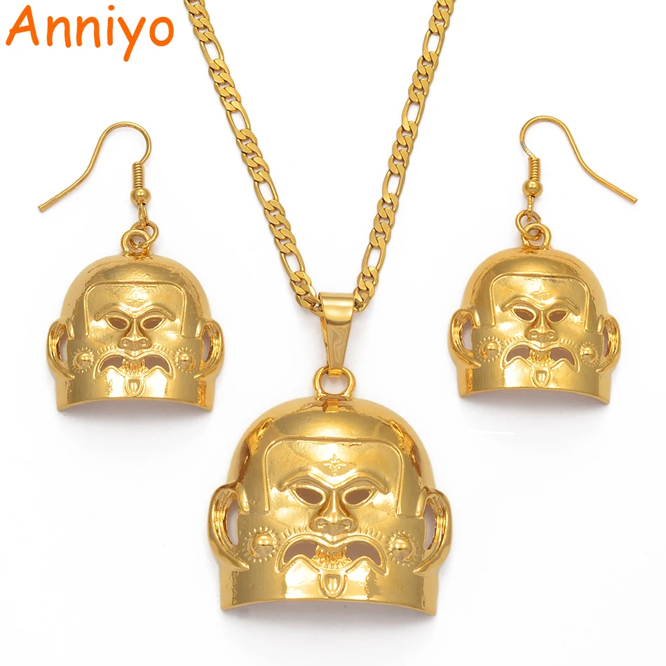

Anniyo BIG Earrings Gold Color Mask PNG Necklaces sets for Women,Papua New Guinea Asaro Mudmen Ethnic Jewelry Gift #107206