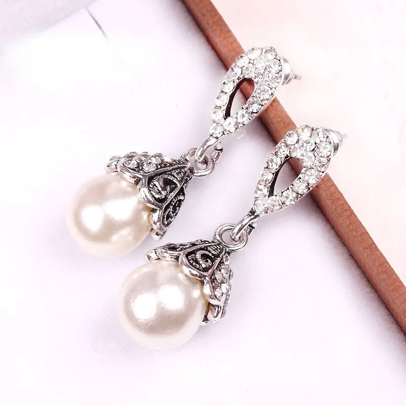 Vintage Jewelry Gray/White Imitation Pearl Earrings Women Wedding Earings | Украшения и аксессуары