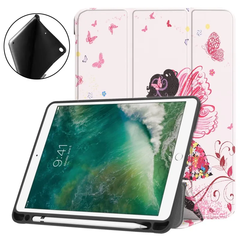 Three folio case Премиум кожаный смарт-чехол для Apple iPad 9,7 6 6th поколения A1893 A1954 9,7 5 5th Gen A1822 A1823 чехол+ Защитная пленка+ ручка - Цвет: Three folio case
