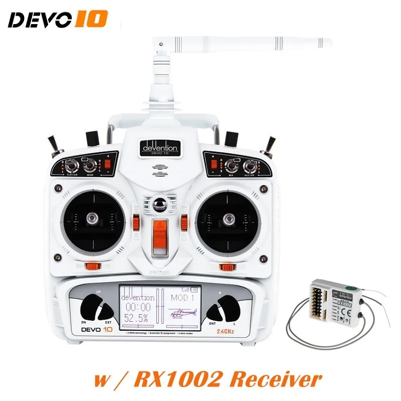 

Walkera DEVO 10 Transmitter + RX1002 Receiver 10 Channel Remote Controller White 20km Radio System