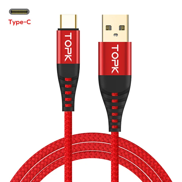 TOPK 3A Quick Charge Тип usb C кабель для Xiaom Redmi Note 7 быстрой зарядки Тип-C кабель для samsung S9 S10 плюс мобильный зарядки - Цвет: Red