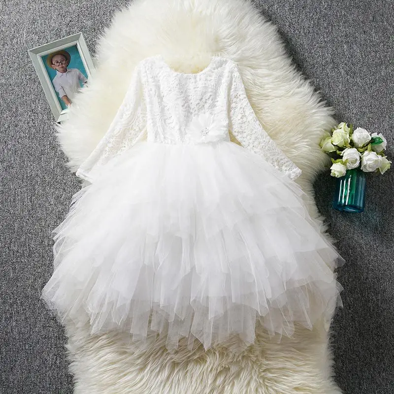 Flower Girls Summer Dress 2018 Princess Party Kids Lace Dresses For Wedding Long Sleeve Backless Children Costumes | Детская одежда и