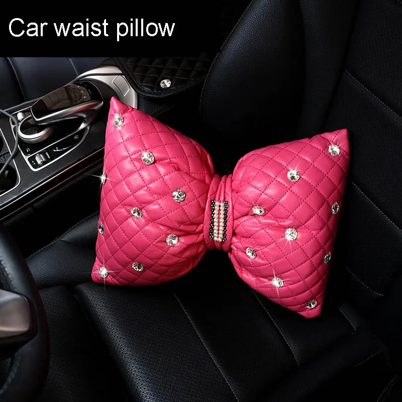 pink waist pillow Милый бриллиант бант из искусственной кожи Автомобильная подушка для шеи поясная вспомогательная Подушка Авто подголовник со стразами автомобильные аксессуары для девочек - Цвет: pink waist pillow