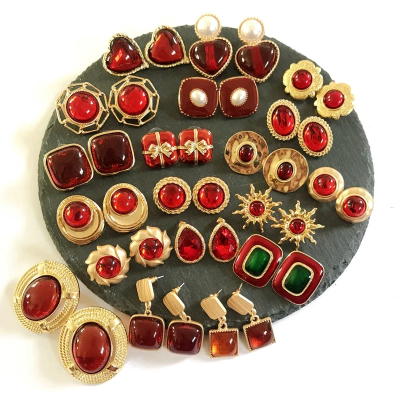 

Sweet Red Colors Styles Geometric Alloy Party Stud Earring For Women