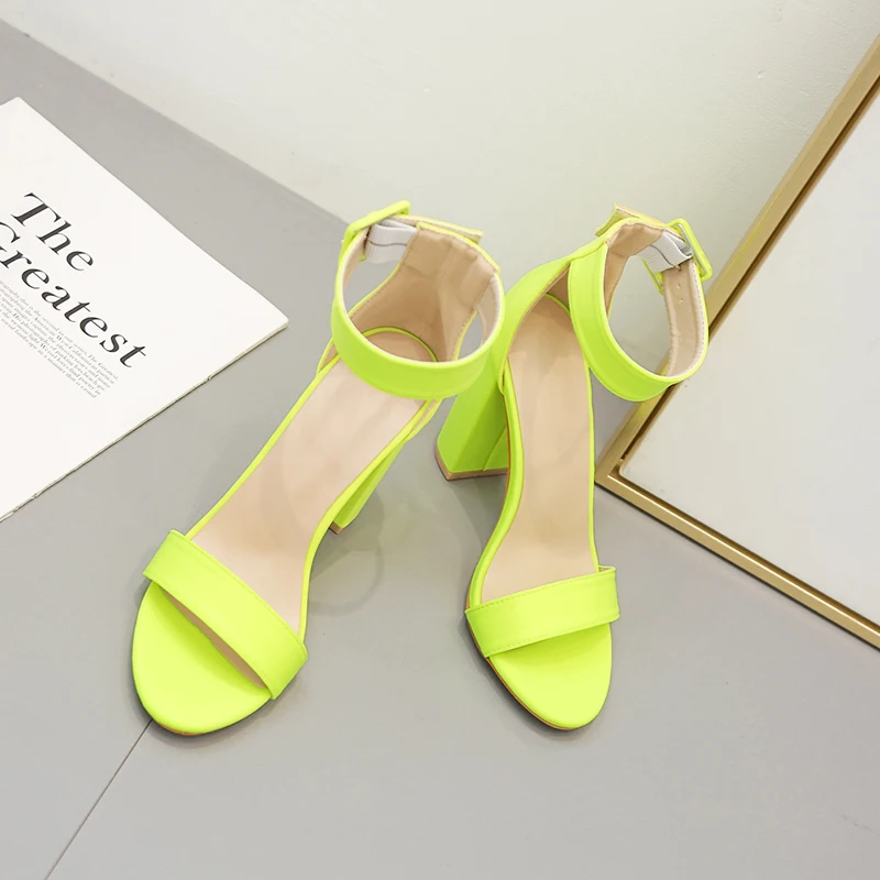 

Fluorescence Women's Sandals Fashion Plus Size 42 Solid Color Sexy Thick High Heels 2020 Summer Belt Buckle Ladies Casual Shoes