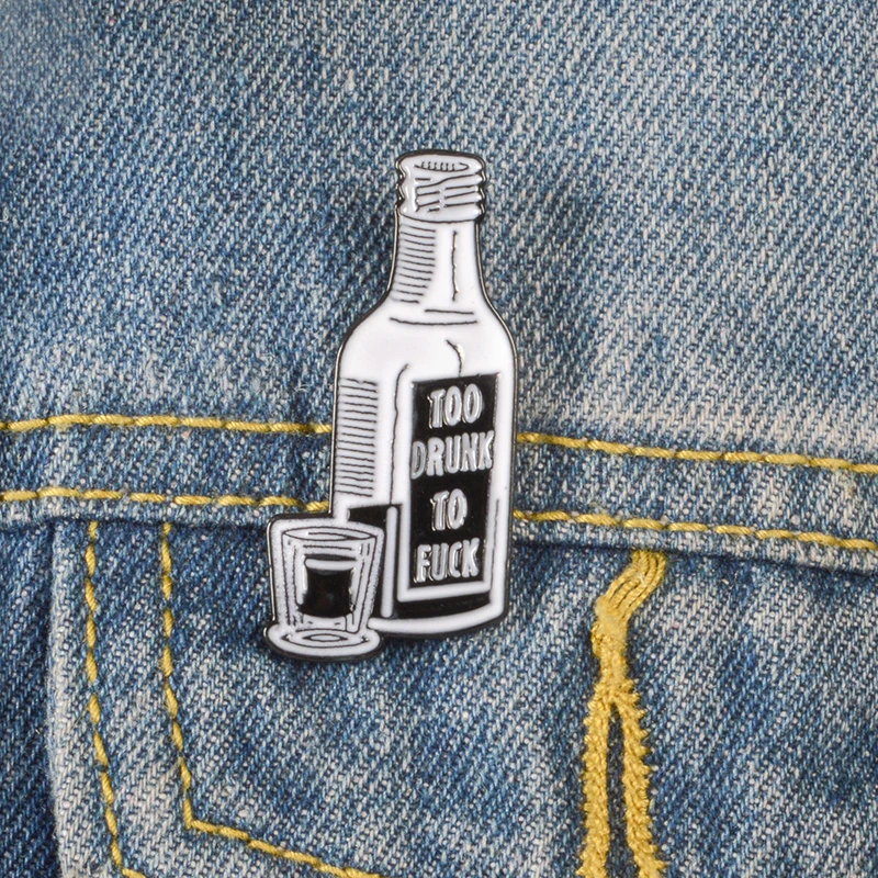 Alcoholbooze Bottle Printed With To Drunk F Word And Cup Shape Brooch Chast Trendy Style Best Meaningful Gift For Friend | Украшения и