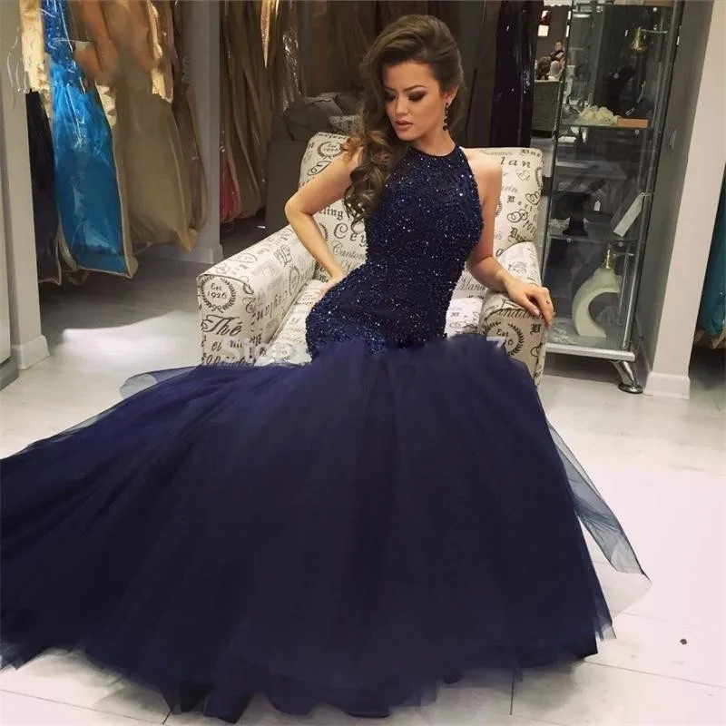 Сексуальные платья выпускного вечера vestidos de festa o-образным вырезом темно-синее