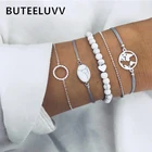 BUTEELUVV, серо-Белая Мраморная фотография для женщин, богемная Геометрическая круглая карта мира, браслеты с бусинами из камня ювелирные изделия