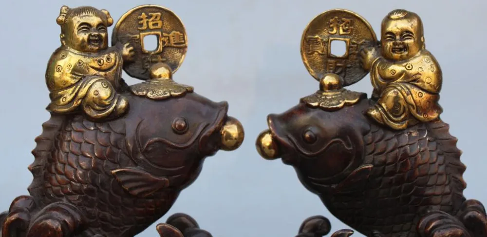 9 &quotкитайская Бронзовая позолоченная Статуэтка для денег богатства мальчиков и