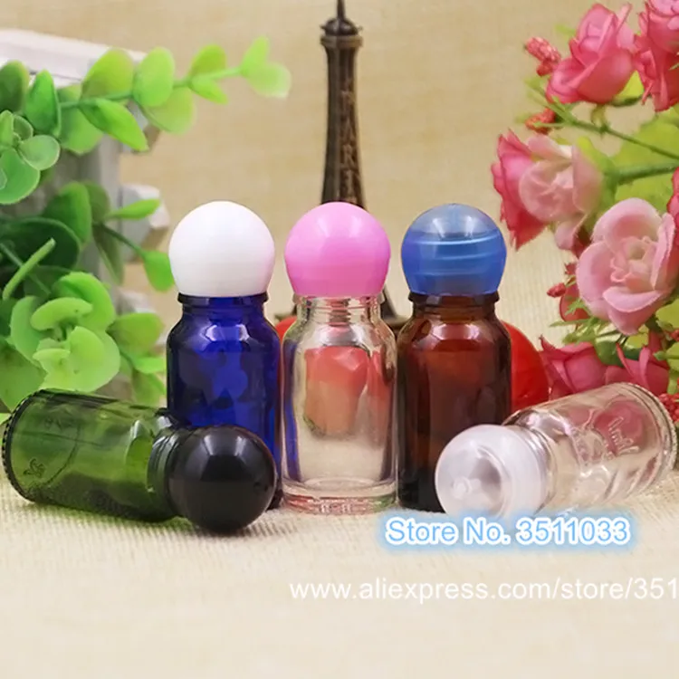 24pcs 40pcs10ml Empty Blue Green Clear Glass Essential Oil Bottle Round Screw Cap Flat Plug Small Amber Cosmetic Perfume | Красота и