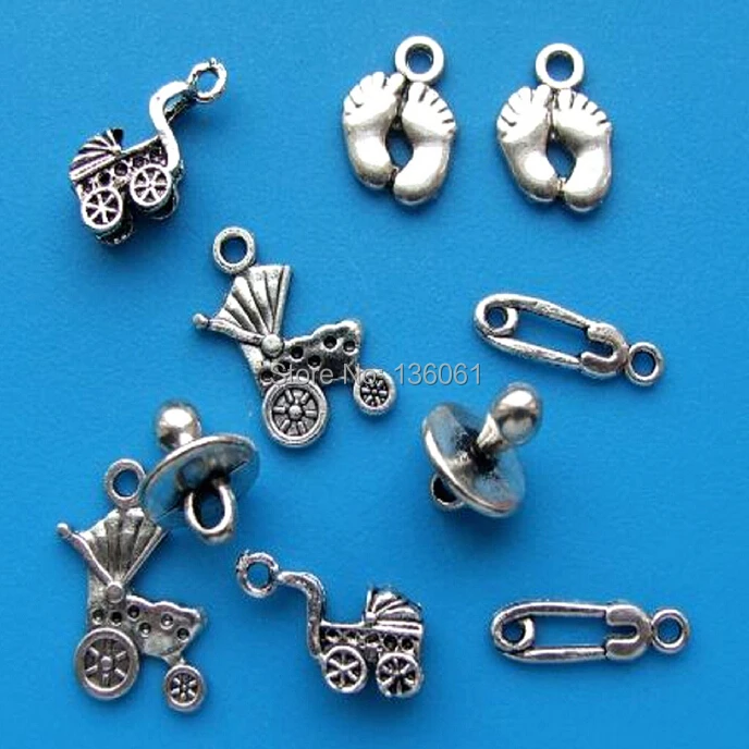 10 шт. винтажные серебряные Смешанные Подвески в форме коляски и ног для браслета