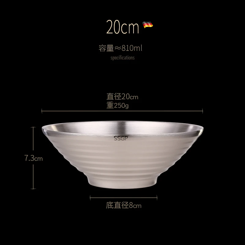20cm SSGP немецкая сталь большая емкость пластины 304 Нержавеющая сталь двойной анти-ожога - Цвет: 20cm