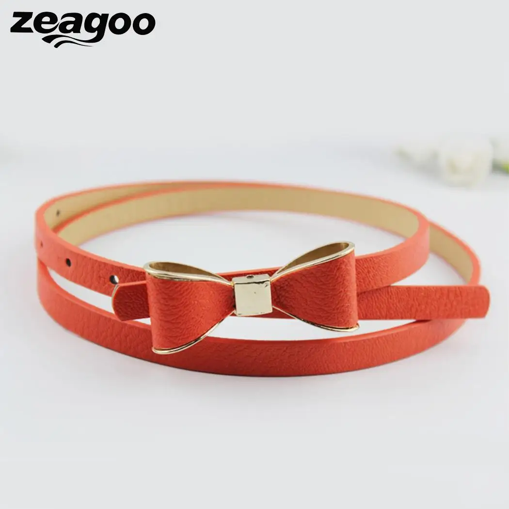 Zeagoo Мода Новый Одежда высшего качества с бантом узкие кожаные тонкий пояс на