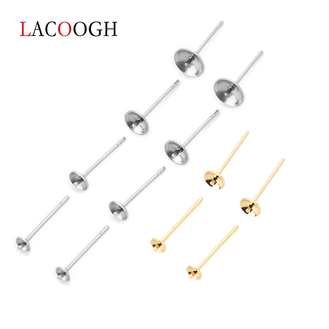 

50Pcs/Pack Dia 3/4/6mm*12mm Stainless Steel Inlaid Pearl Earring Studs Pins Gold Earring Post Flat Making Round Jewelry Findings