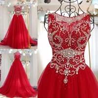 red luxury ball gown tulle crystal beaded stones 100 real photo 2021 new evening dress party gowns dress evening gown je21