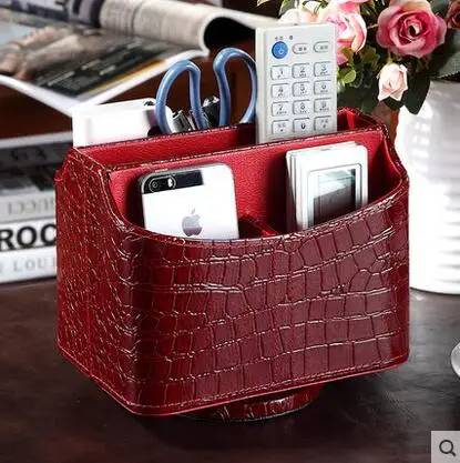 

5-slot rotating home office rotating desktop leather storage box case ostrich black brown white 261A