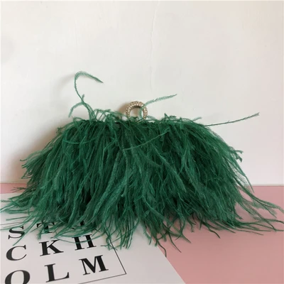 green Роскошная сумочка с натуральными страусиными перьями, вечерние сумки, женская сумочка, сумочка, розовый, зеленый бриллиант, клатч, вечерние сумки-мессенджеры для женщин - Цвет: green