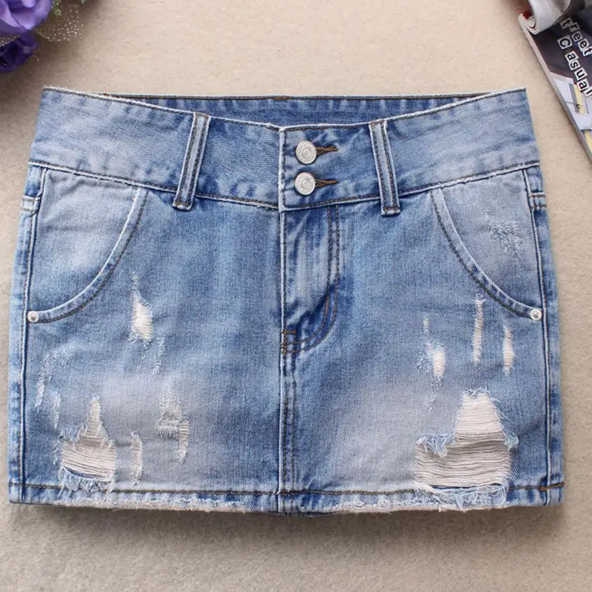 Летняя винтажная джинсовая юбка с дырками Женская облегающая эластичная