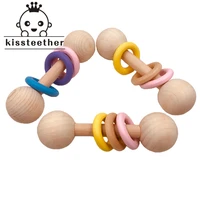1pcs wooden teether rattle montessori activity gym toys with three ring teething toys baby nursing accessories chew toys gifts
