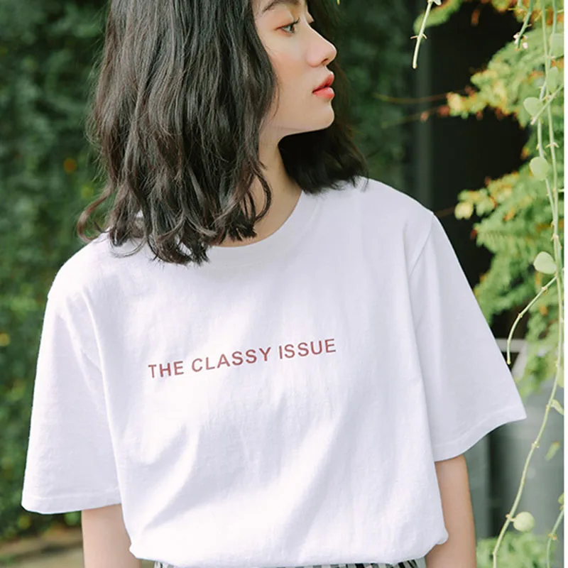 

Ulzzang Harajuku Schoolgirl Fashion Korean Summer T Shirt Tops 2018 Simple Small Letters Printing Women Shirts Wild Thin Tshirt