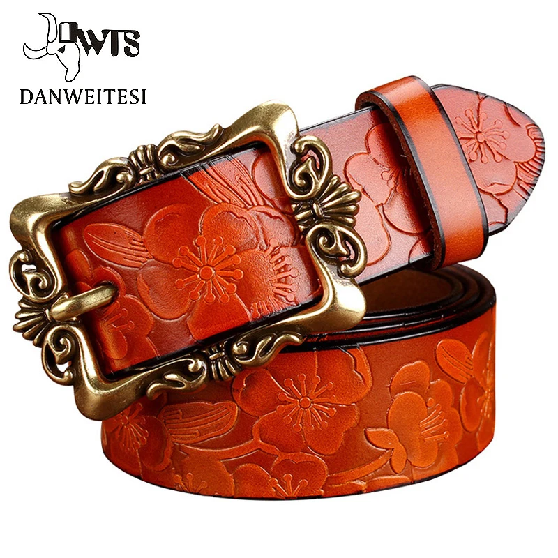 [DWTS] ремень женский Женская Мода Кожаные Ремни Цветочные Резные Воловьей 8Кожаный
