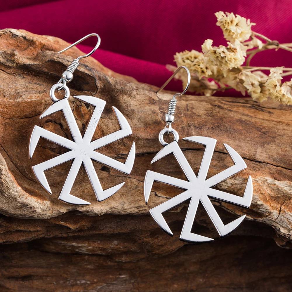 My Shape Vintage Sun Wheel Dangle Earrings Wicca Pagan Amulet Talisman Silvery Golden Lagre Drop Alloy Accessories 2019 | Украшения и