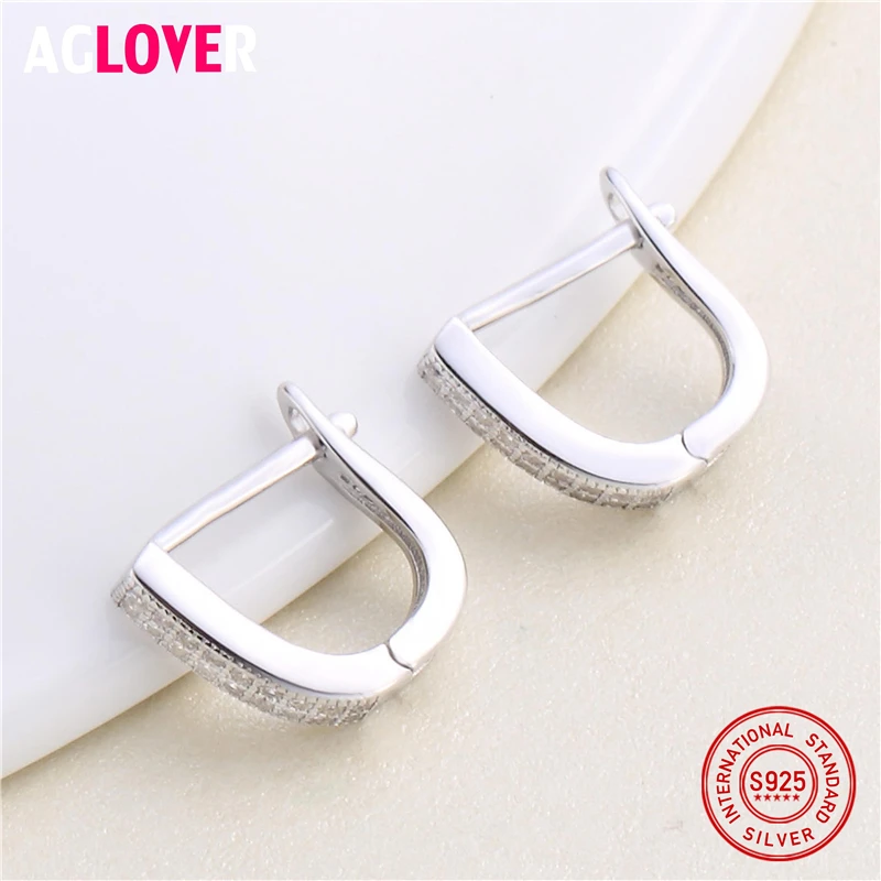 AGLOVER Fashion Original 100% 925 Sterling Silver Hoop Earrings Jewelry Luxury Clear CZ U Shape for Women | Украшения и