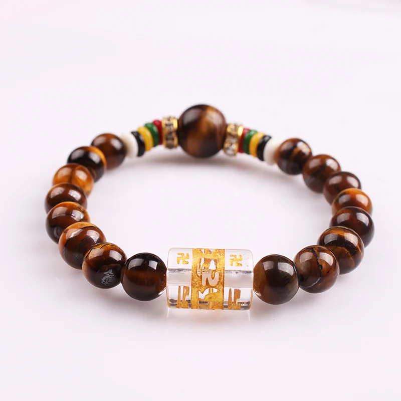 Шесть дизайнов счастливая мантра искусственный тигровый глаз камень круглые