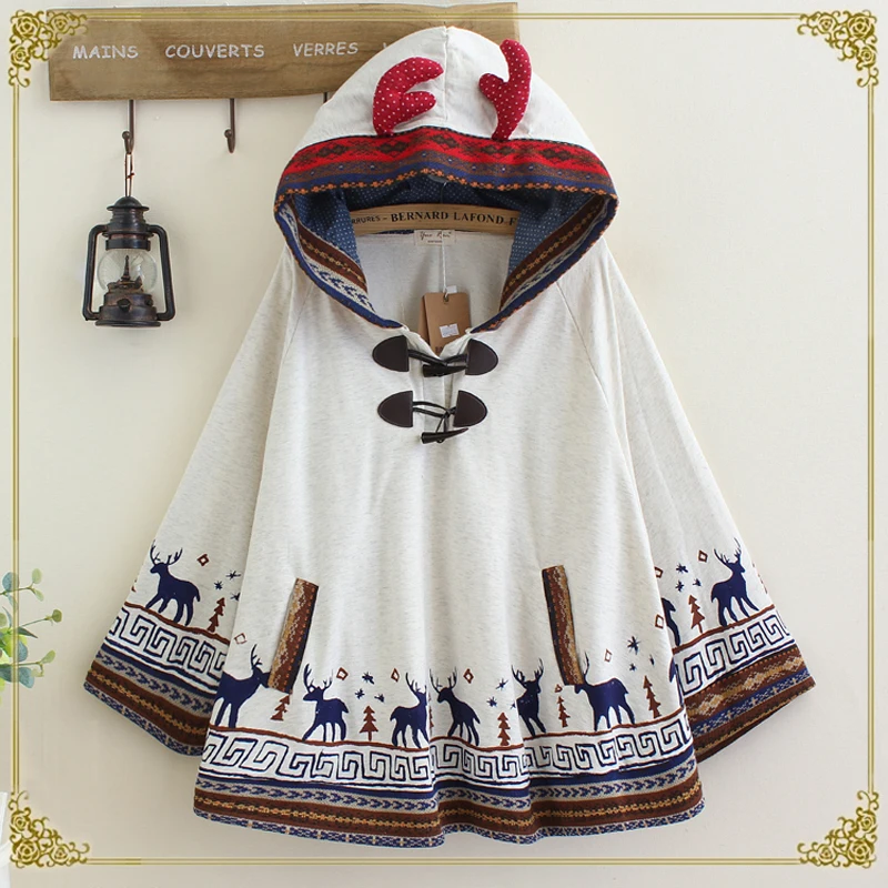 Толстовка с капюшоном и принтом в виде оленя для женщин винтажная толстовка