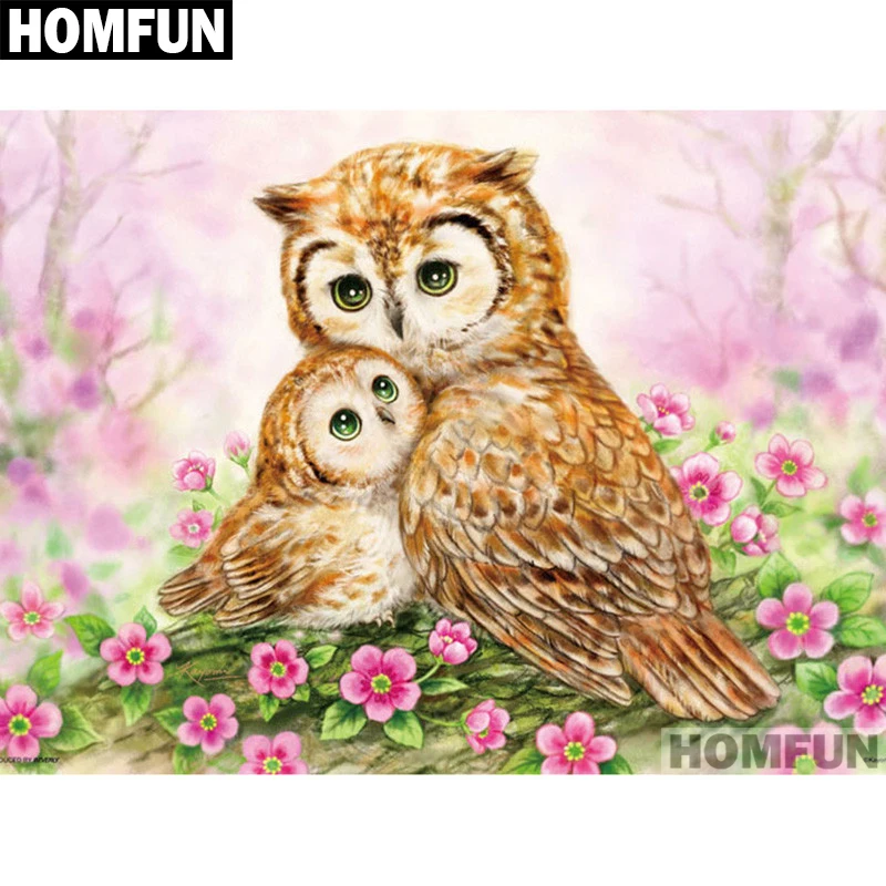 Алмазная живопись HOMFUN A01085 полноразмерная/круглая 5D Вышивка крестиком Семья Совы