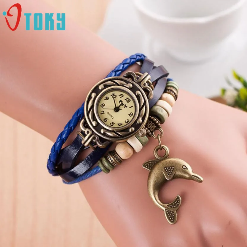 OTOKY Fashion Dolphin Bracelet Women Alloy Leather Quartz Wrist Watch Dropshipping | Наручные часы