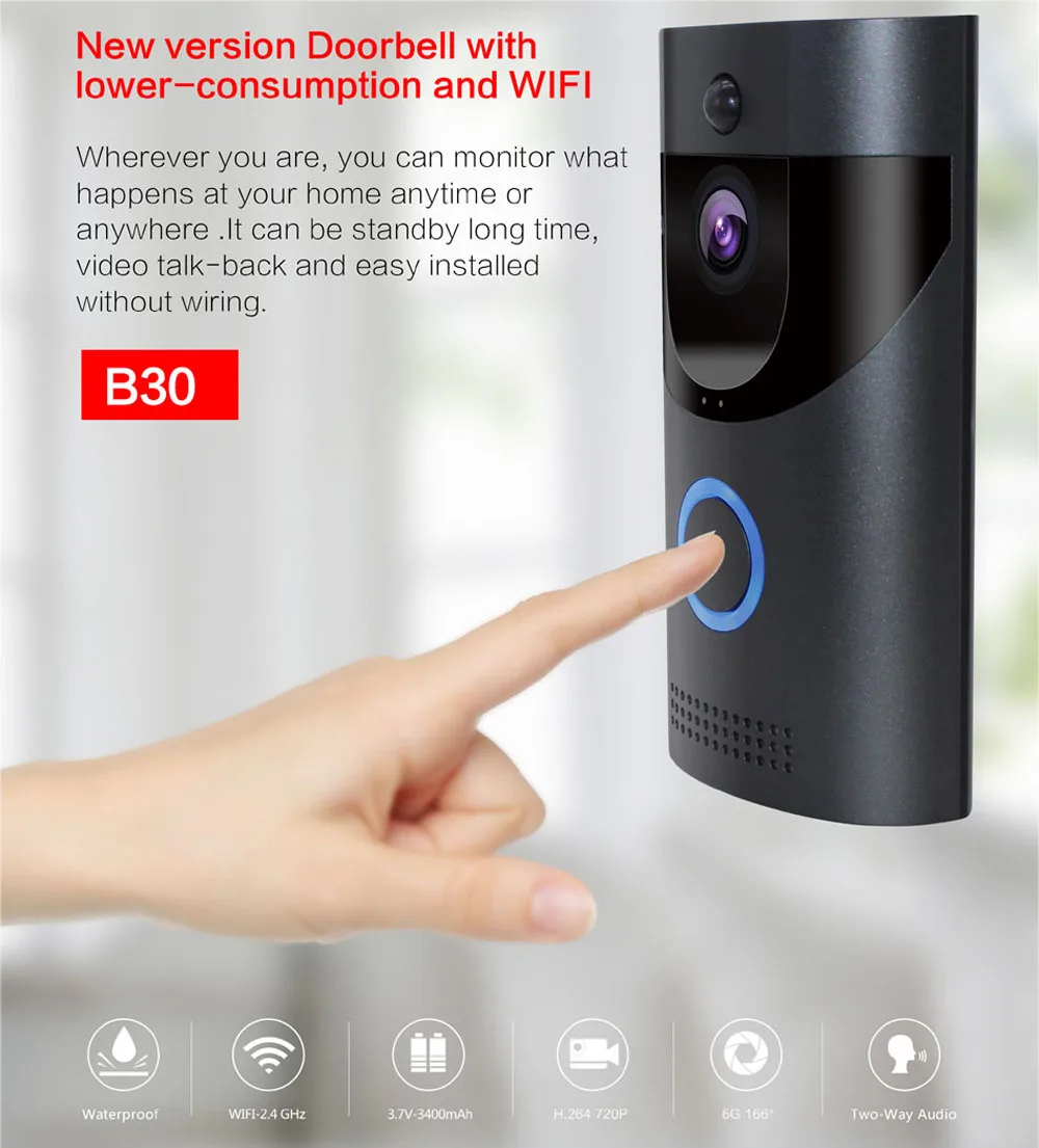 B30 720 P беспроводной связи ели сигнализации ИК ночного видения ip-камера WI-FI дверной звонок B30 IP65 Водонепроницаемый Смарт видео дверной звонок