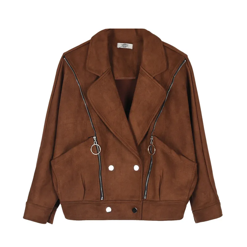 

2019 Fashion Spring Autumn Buckskin Suede Short Jackets Women Plus size XL-4XL Bat sleeve Casual Tops Female Outerwear G256