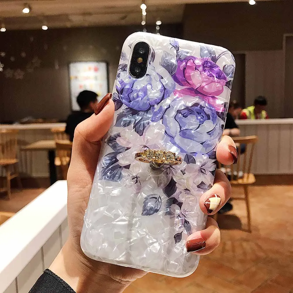 a LOVECOM оболочка текстура цветок чехол для телефона для iPhone 11 Pro XR XS Max 6 6S 7 8 Plus Мягкий IMD кольцо Кристалл Телефон задняя крышка - Цвет: a