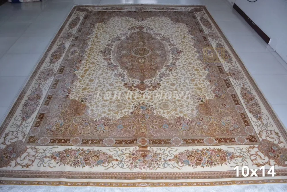 Goede Gratis Verzending 10'X14' 230 Lijn Handgemaakte Zijde Oosterse Perzisch Tapijt Handgeknoopte Zijden Tapijt Voor Woondecoratie