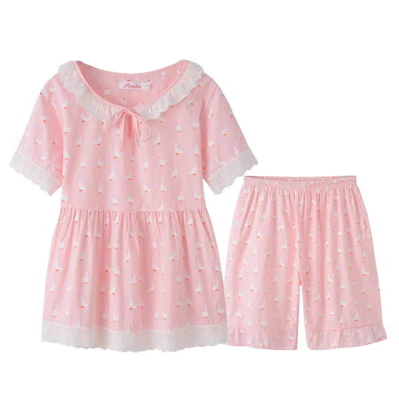 

Summer Short Sleeved Ladies Pajamas Set Cotton Women Pijama Mujer princess Sleepwear Homewear Asia/Tag M-XL AB101