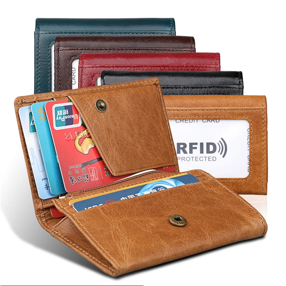 RFID Fashion Crazy Horse Genuine Leather Small Wallet New Arrival Credit Card Holder for Men and Women Coin Purse Short Clutch | Багаж и