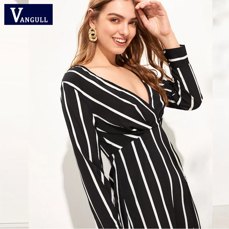 Женское повседневное свободное платье Vangull винтажное длинное в полоску с