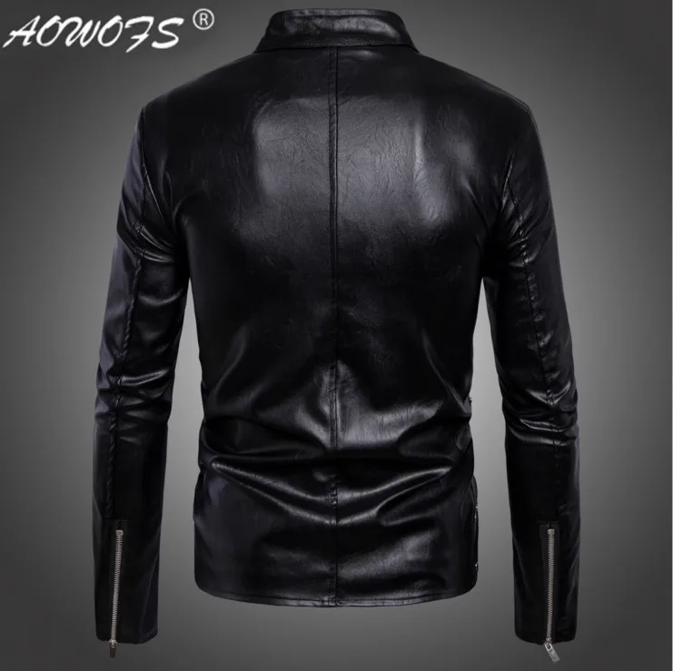 AOWOFS новые мужские кожаные куртки пальто Jaqueta De Couro модные мотоциклетные