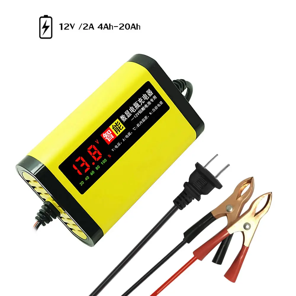 US Plug Автомобильный Мотоциклетные батареи Зарядное устройство 12V 2A полный автомат 3 стадии AGM свинцово-кислотный гель интеллигентая(ый) ЖК-дисплей Дисплей Батарея Зарядное устройство - Цвет: US Plug