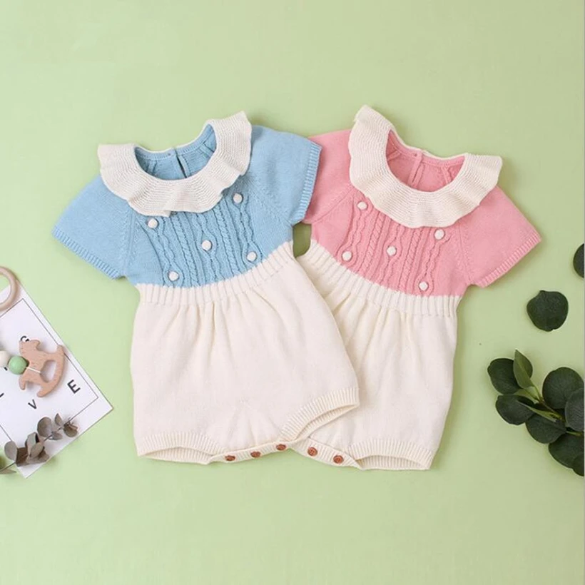 

Knitted Baby Clothes Newborn Baby Girl Romper Short Sleeve Infant Romper Soild Toddler Jumpsuit Cotton Outfits Overalls For Kids