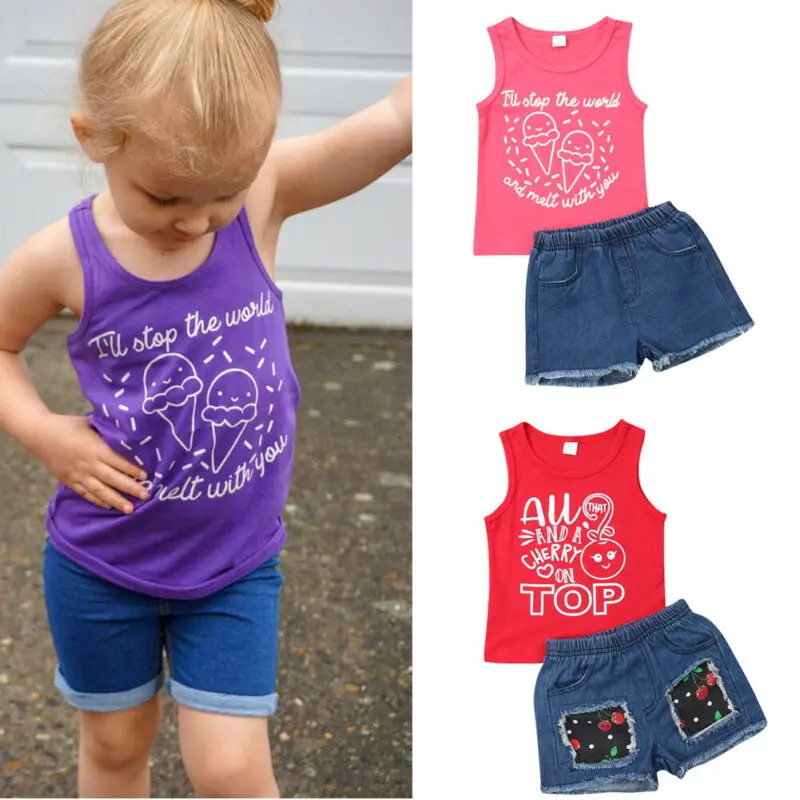 Детские топы для маленьких мальчиков и девочек жилет джинсовые короткие штаны