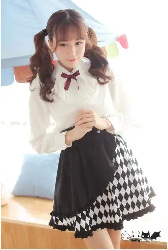 Черная/белая шифоновая рубашка для девочек с бантом воротник летучая мышь