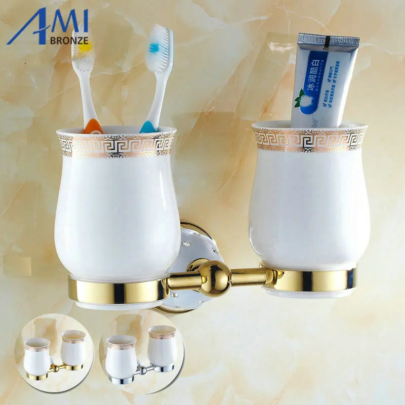 63GD серия Золотой держатель для зубной щетки с бриллиантом держателем стакана