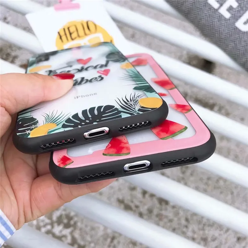 Полые черные края закаленное Стекло Shell Телефон чехол для iphone X 8 7 6 6s плюс свежие