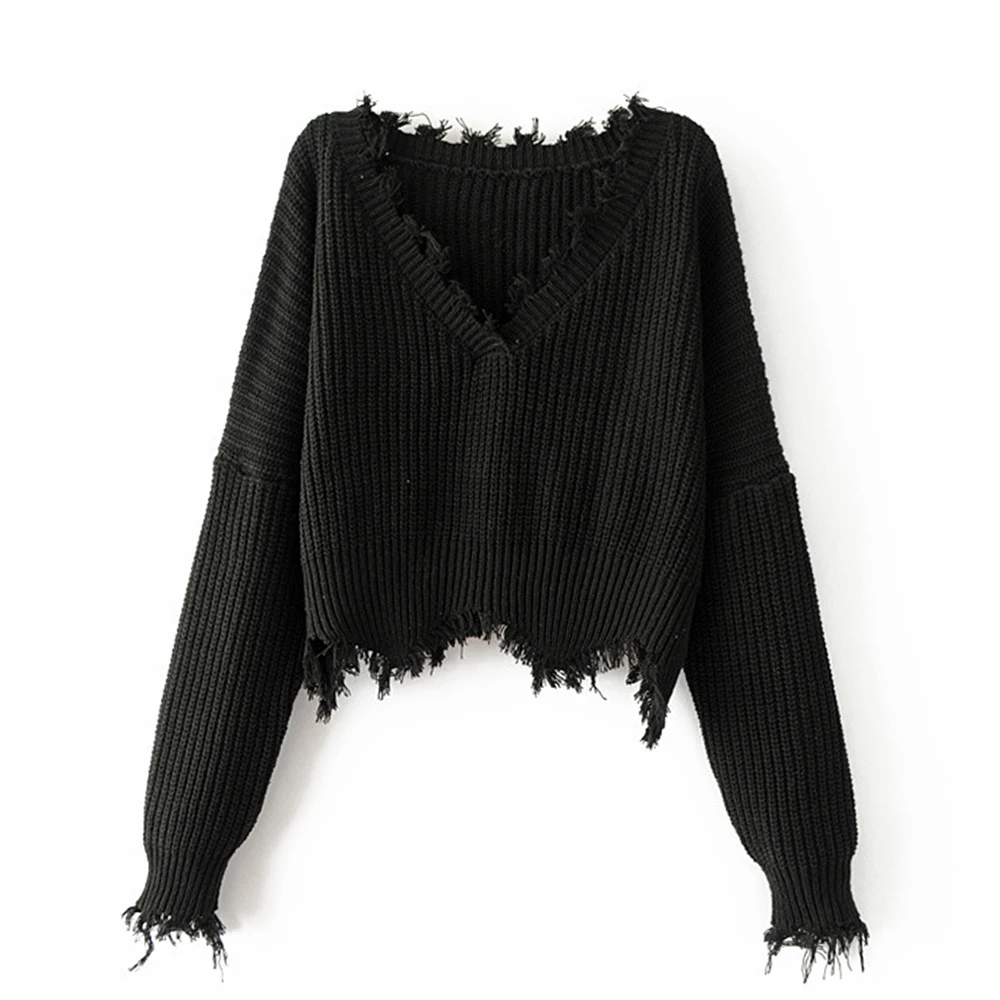 Autumn Winter Sweater Women 2019 V Neck Solid Warm Oversized Long Sleeve Casual Pullover Loose Tassel Knitted Sweaters | Женская одежда