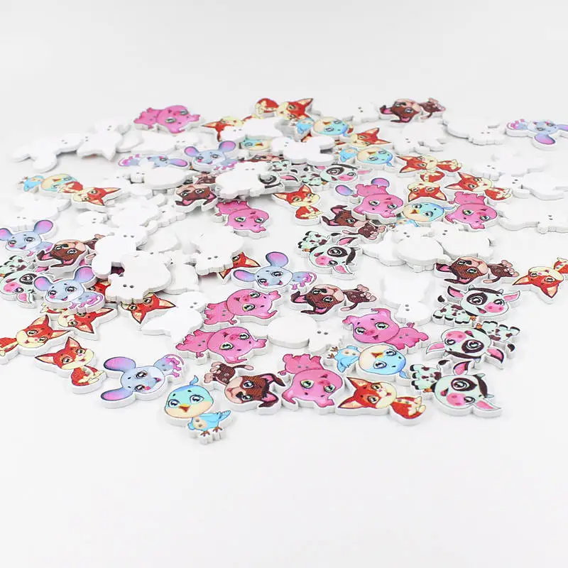 

50Pcs small animal Wooden Buttons Scrapbooking for Crafts Baby Children Clothing Sewing Supplies New Mixed Cartoon buttons